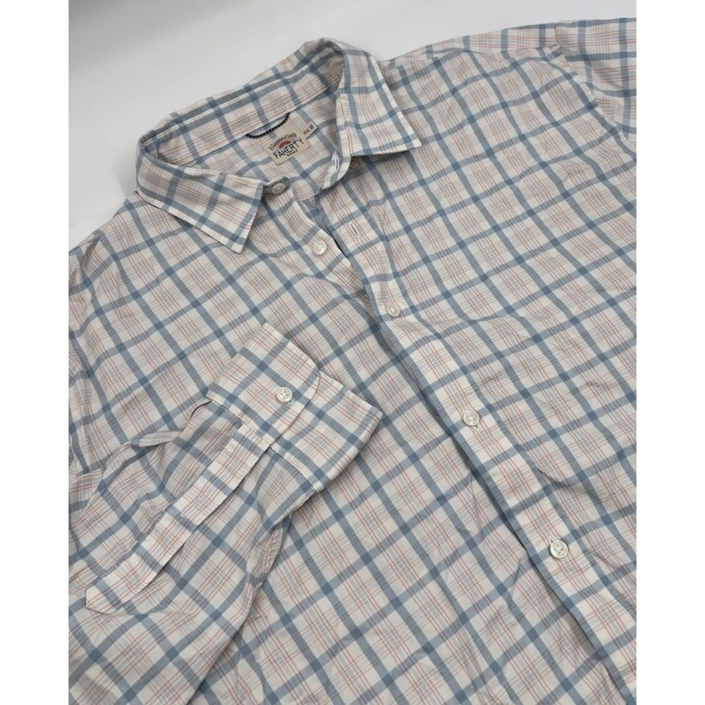 Faherty Men's XXL White Plaid Cotton Nylon Long Sleeve Button Shirt